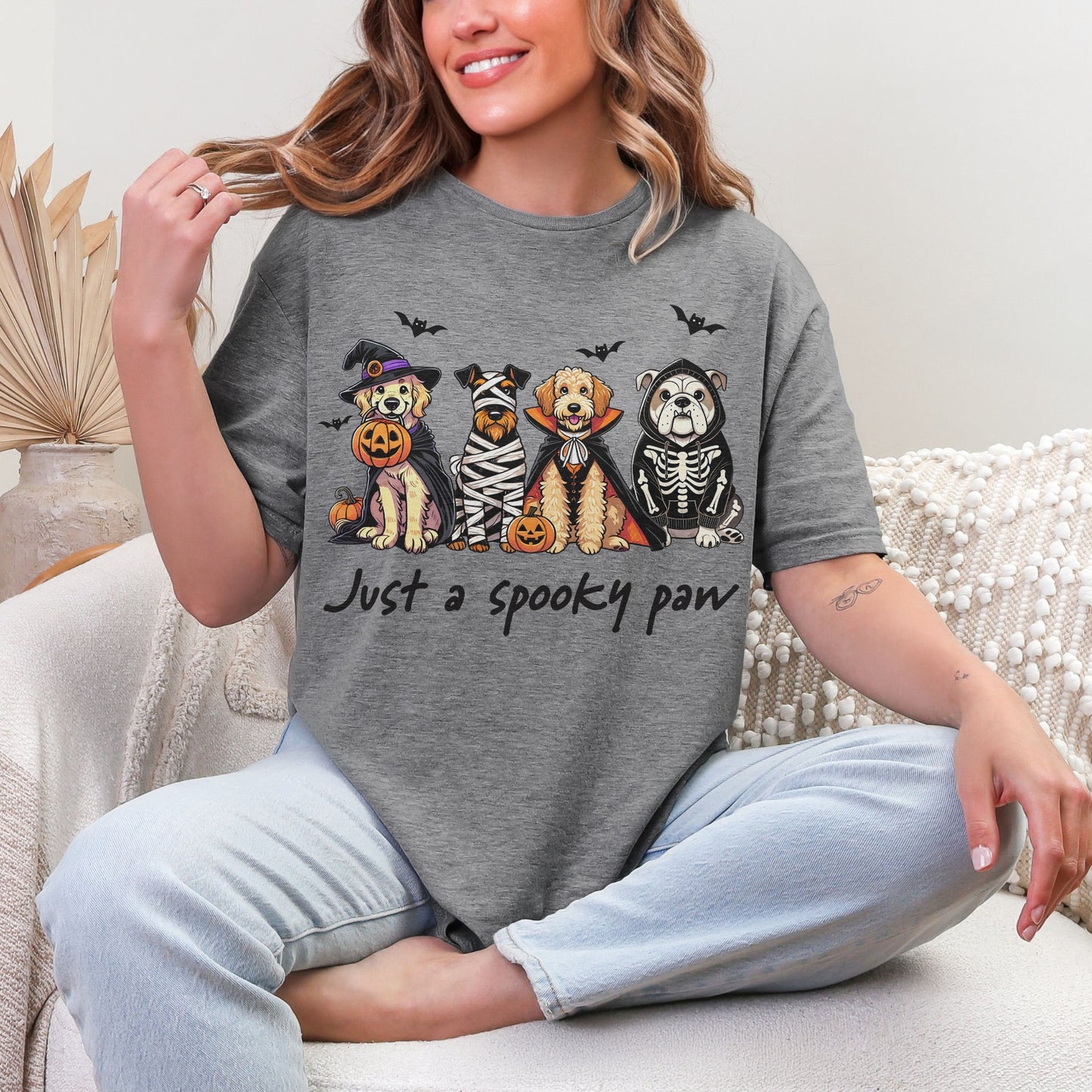 Just a Spooky Paw Gildan Softstyle Tee – Halloween Dog Lover Shirt