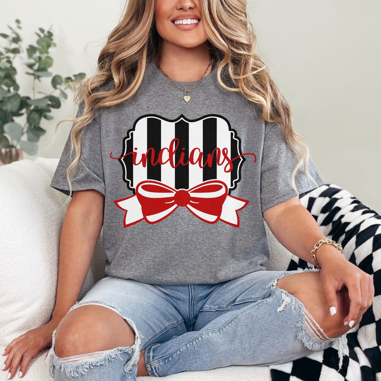 Du Quoin Indians Tee | Du Quoin Team Spirit Shirt with Stripes & Bow
