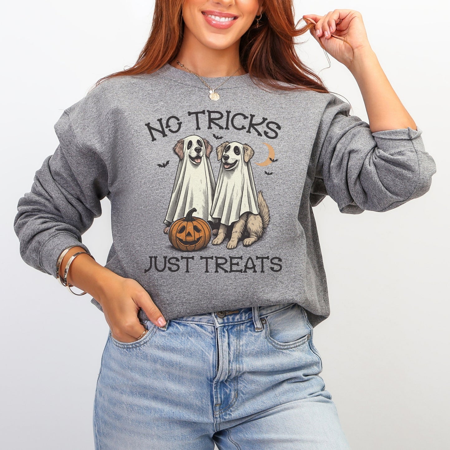 No Tricks Just Treats Dog Halloween Sweatshirt – Unisex Cozy Fall Pullover