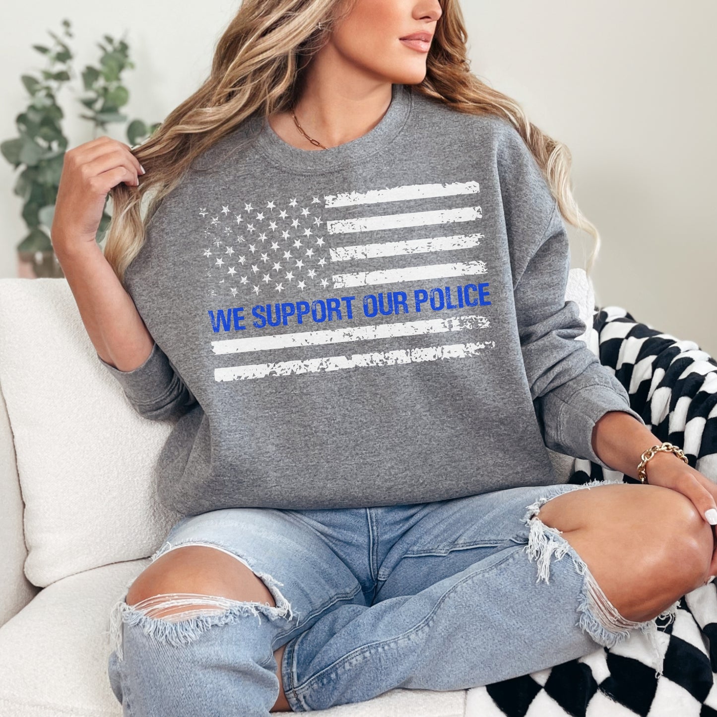 “We Support Our Police” Thin Blue Line Crewneck | Patriot Collection