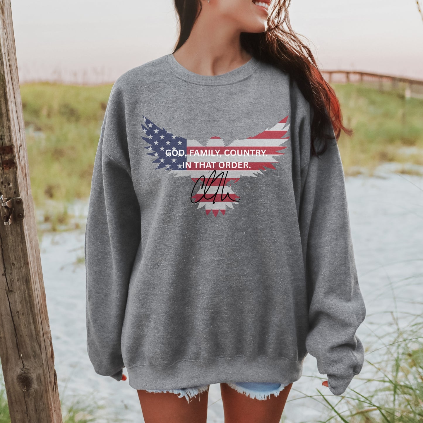 God, Family, Country Sweatshirt – Stand Strong: Charlie Kirk Collection