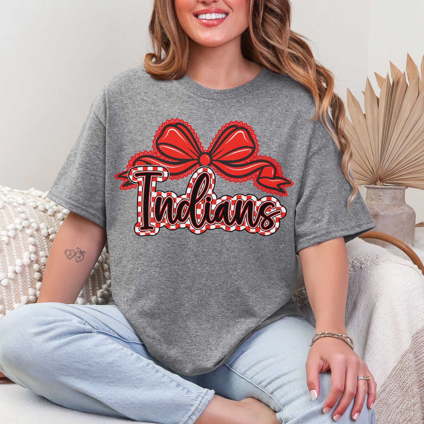 Du Quoin Indians Tee | Indians Gingham Bow Tee