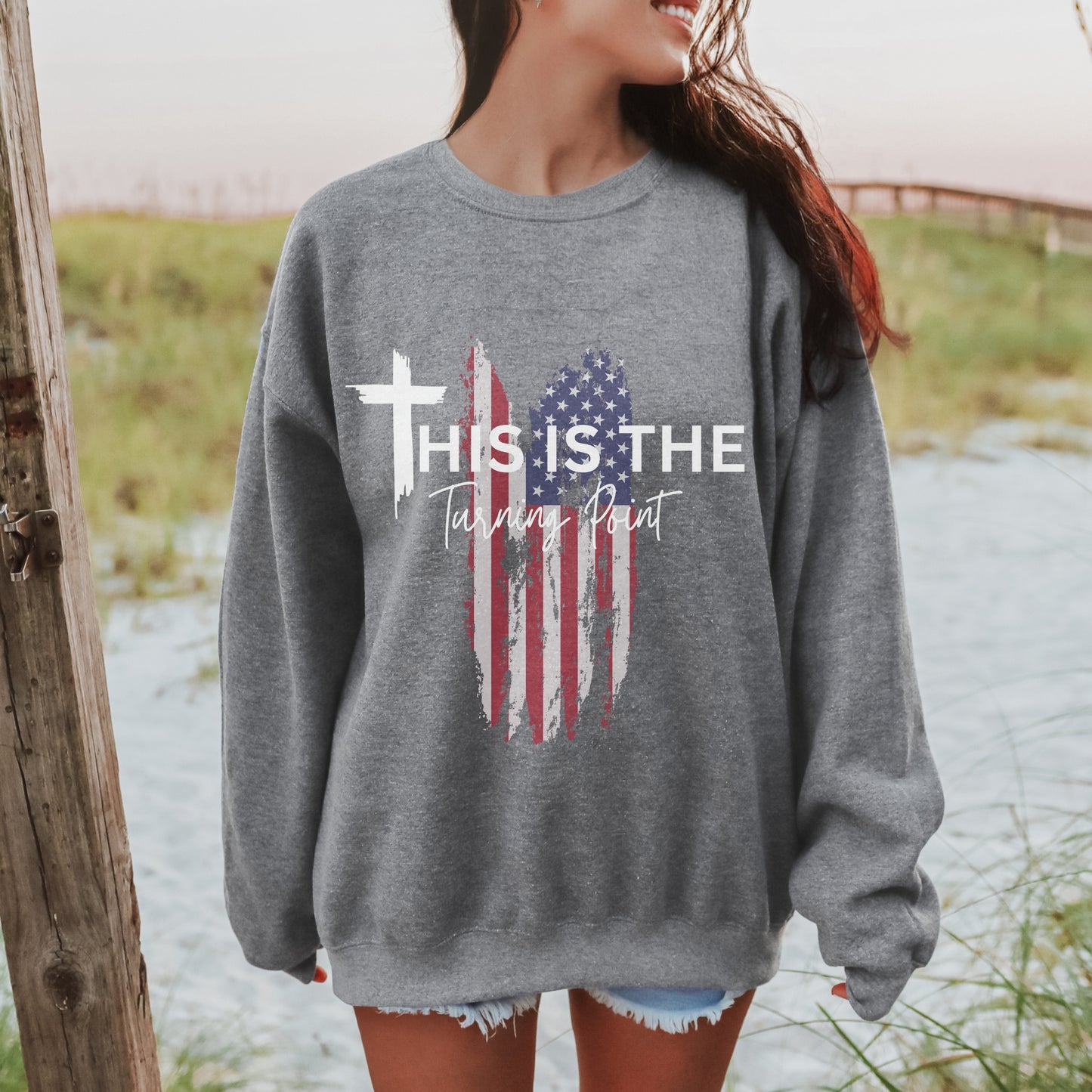 Turning Point Flag Sweatshirt – Stand Strong: Charlie Kirk Collection