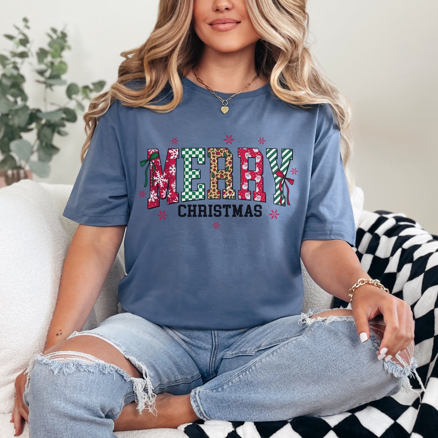 Merry Christmas Patchwork Tee