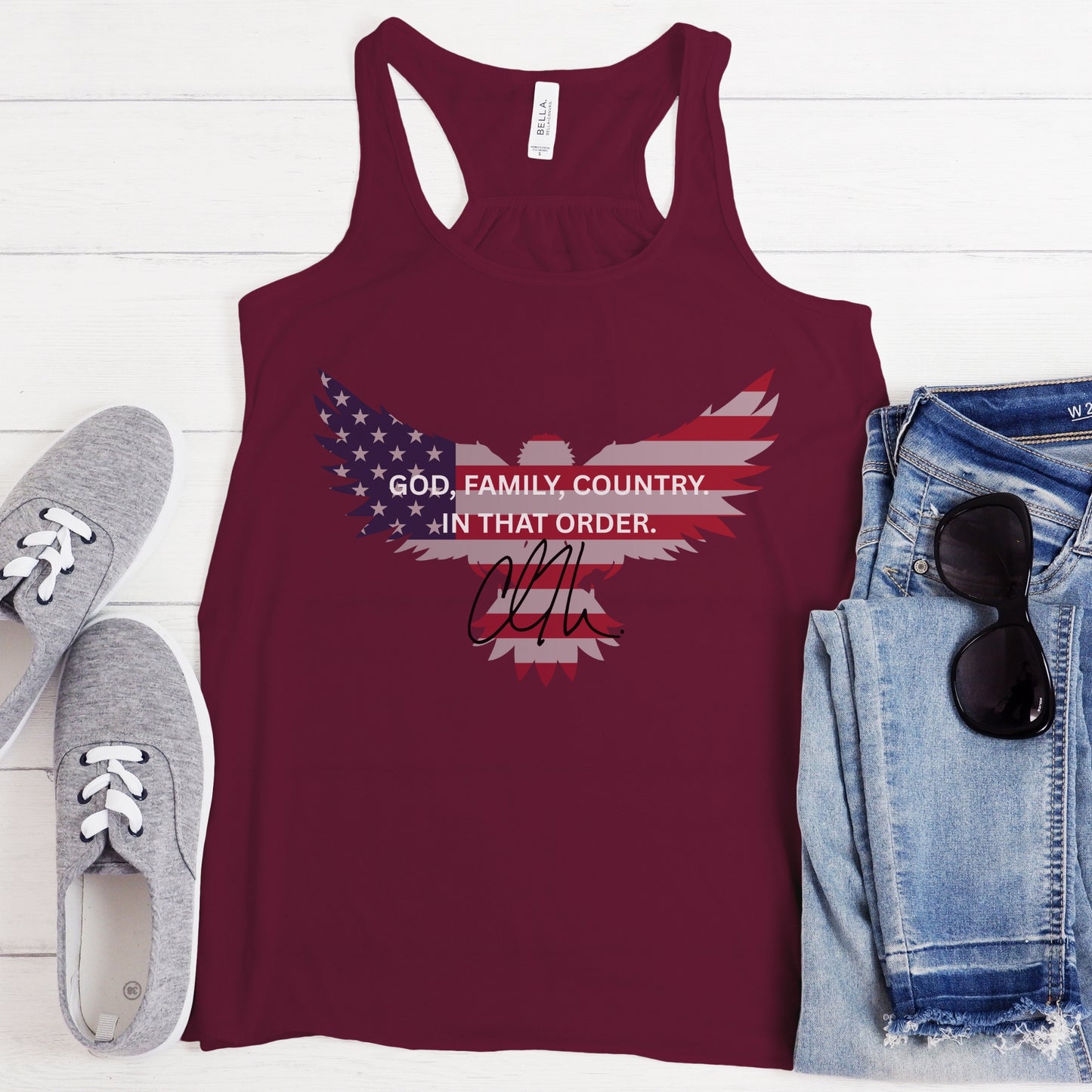 God, Family, Country Tank – Stand Strong: Charlie Kirk Collection