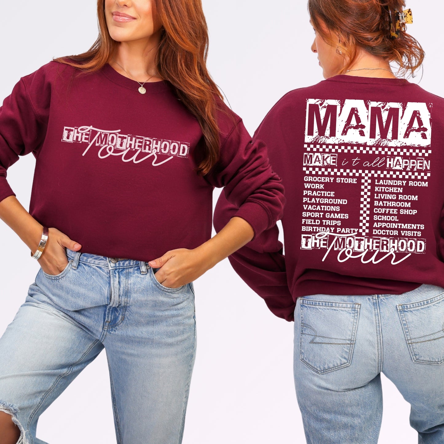 The Motherhood Tour Sweatshirt | Funny Front & Back Mom Life Crewneck