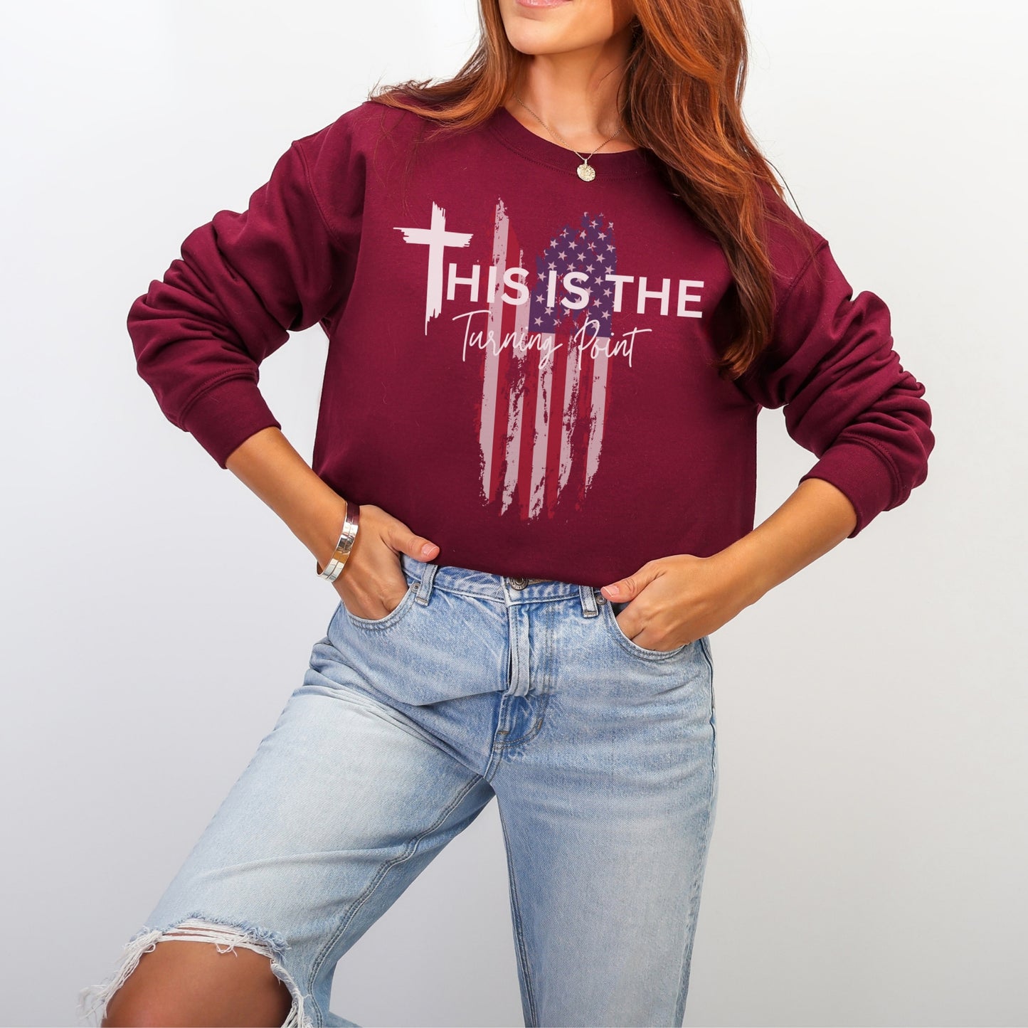 Turning Point Flag Sweatshirt – Stand Strong: Charlie Kirk Collection