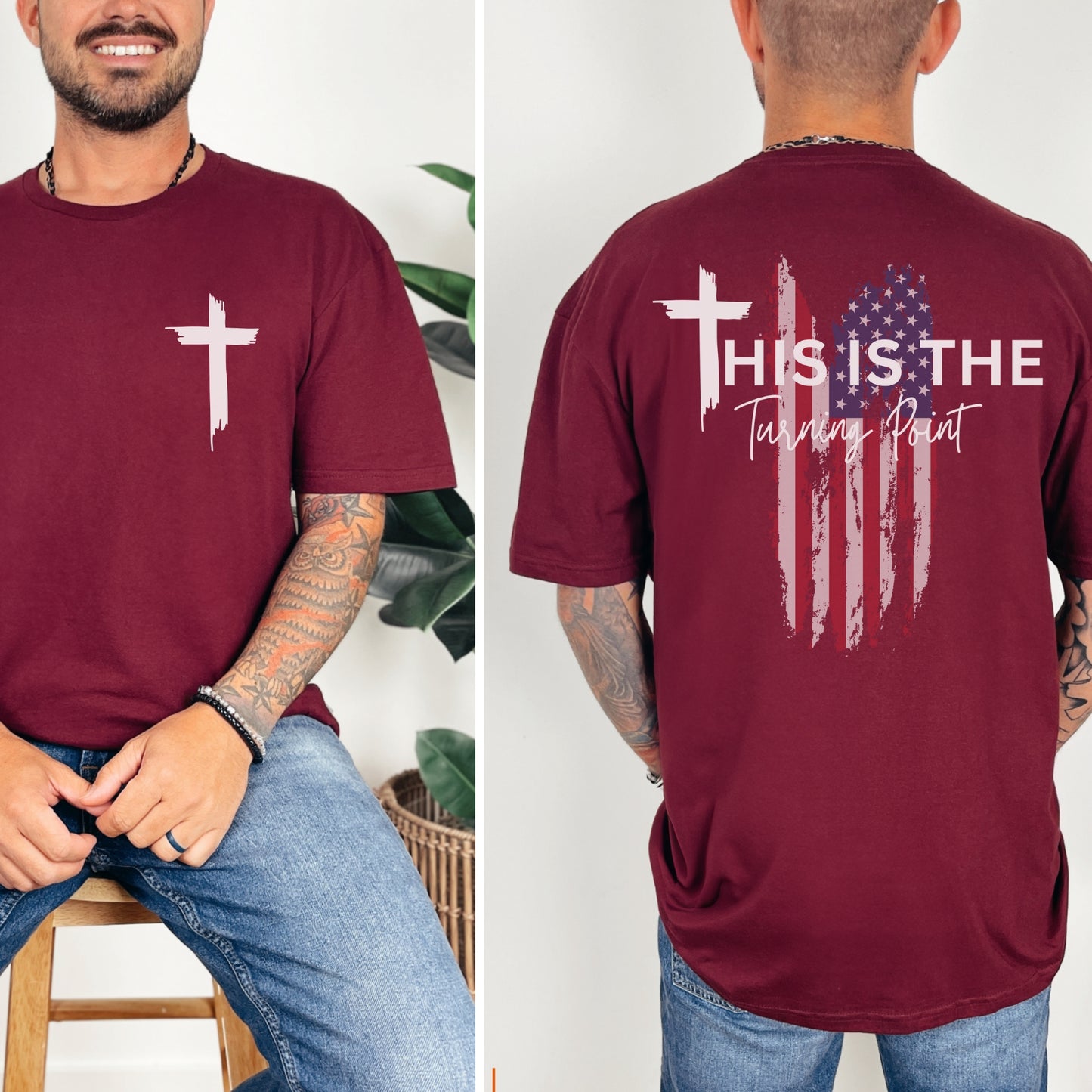 “Turning Point” Cross & American Flag T-Shirt | Patriot Collection