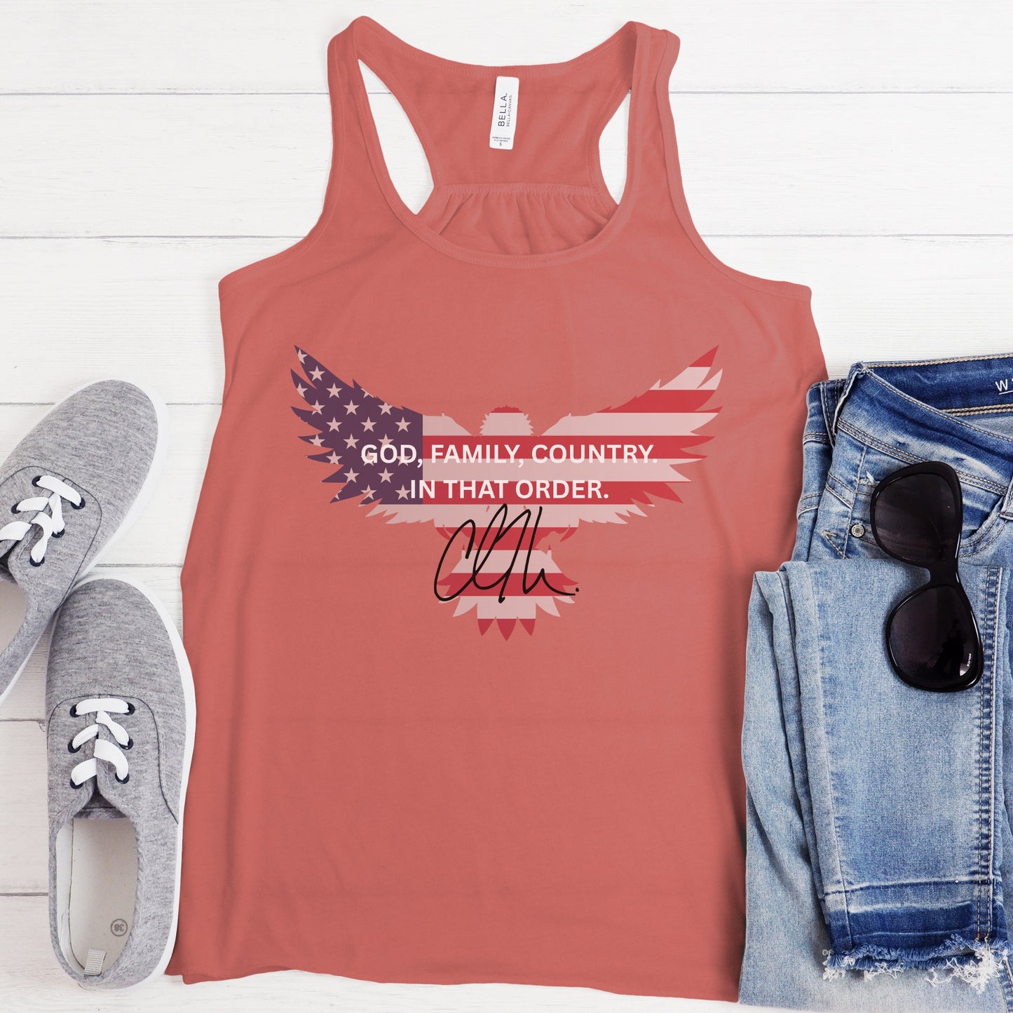God, Family, Country Tank – Stand Strong: Charlie Kirk Collection