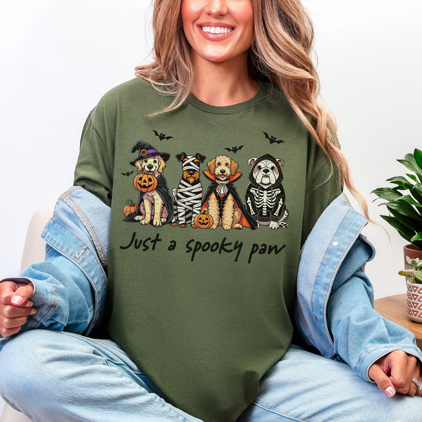 Just a Spooky Paw Gildan Softstyle Tee – Halloween Dog Lover Shirt