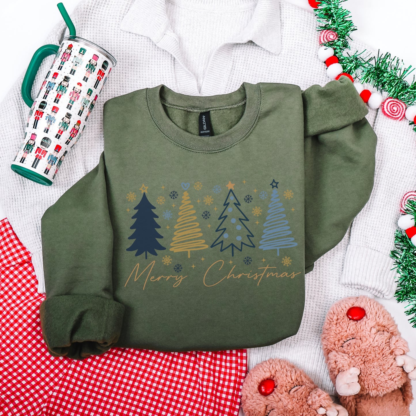 Merry Christmas Tree Line Sweatshirt