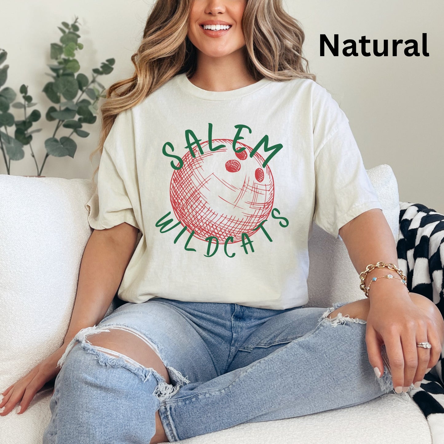 Salem Wildcats Bowling Tee | Vintage Sketch Bowling Ball Team Shirt