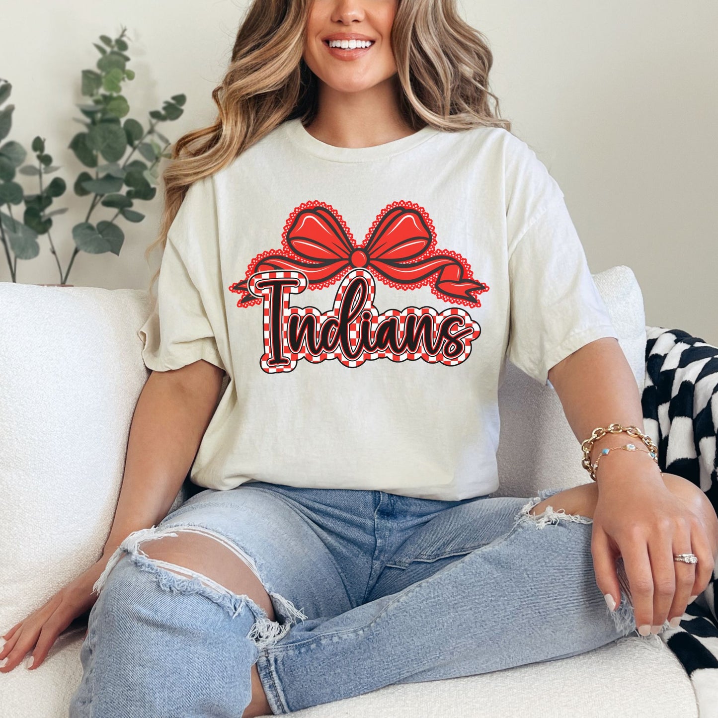 Du Quoin Indians Tee | Indians Gingham Bow Tee