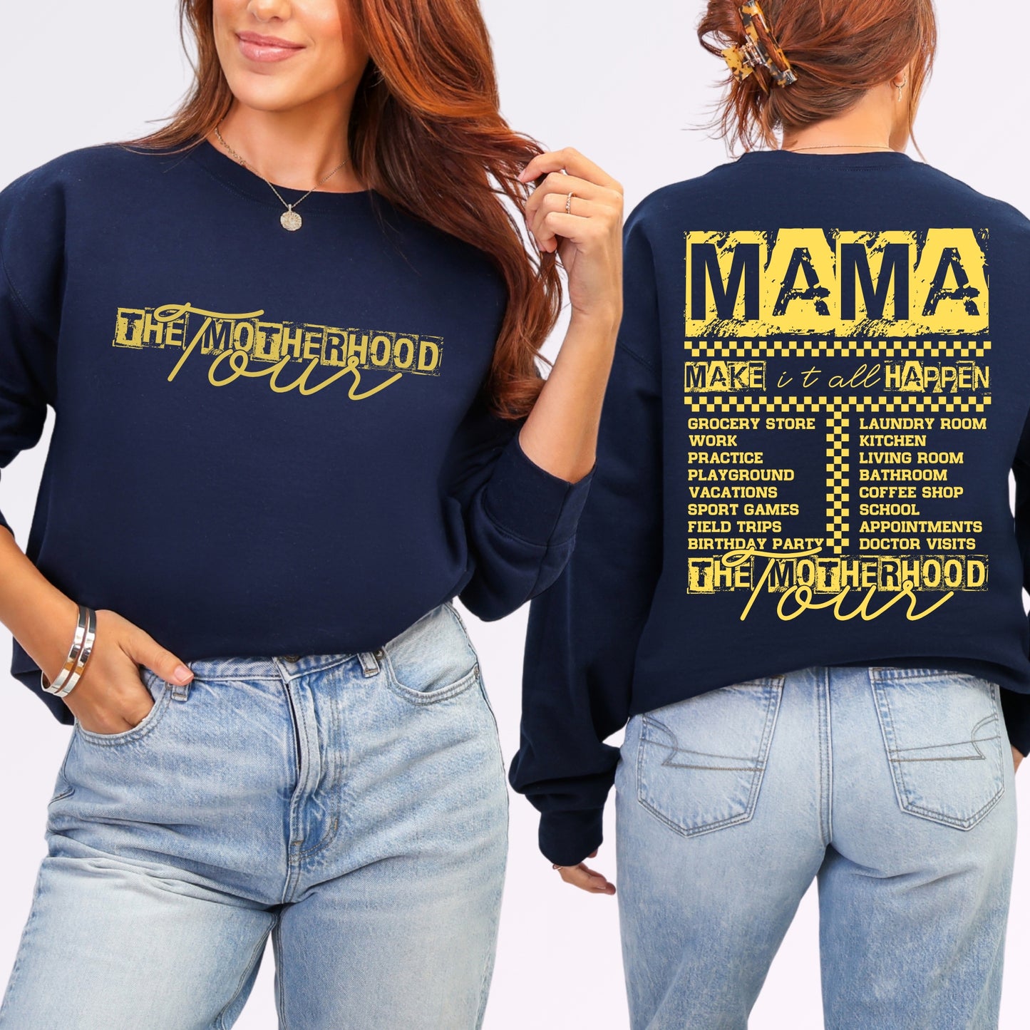 The Motherhood Tour Sweatshirt | Funny Front & Back Mom Life Crewneck