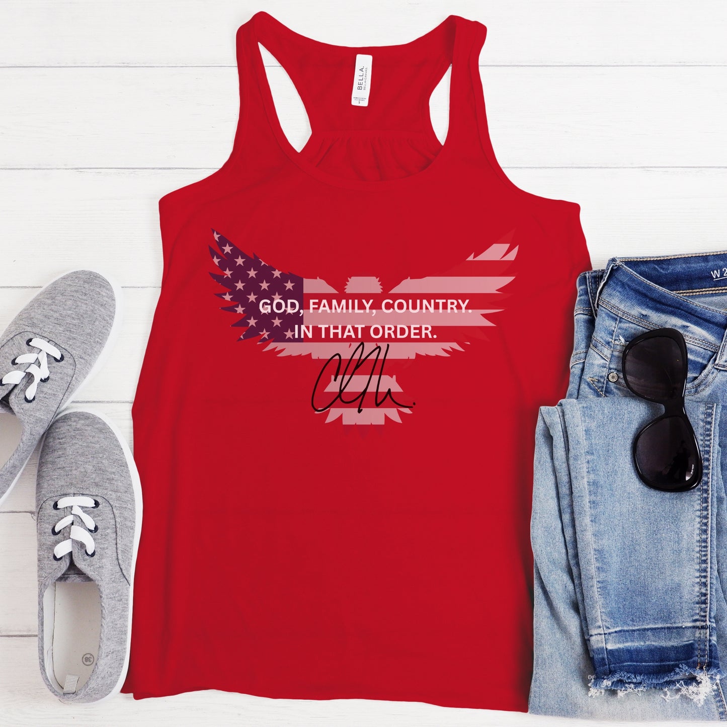 God, Family, Country Tank – Stand Strong: Charlie Kirk Collection