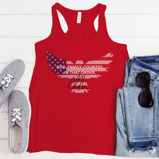 God, Family, Country Tank – Stand Strong: Charlie Kirk Collection