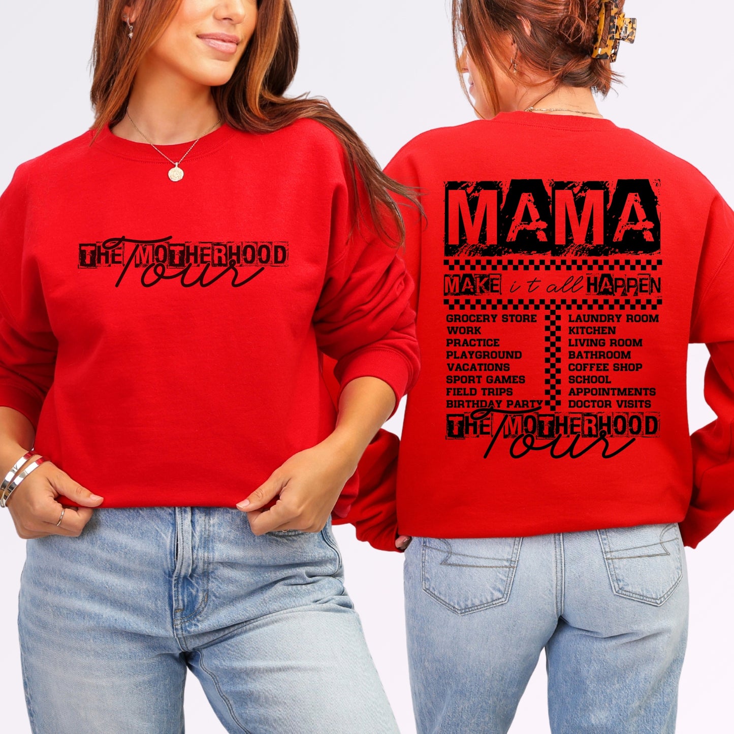 The Motherhood Tour Sweatshirt | Funny Front & Back Mom Life Crewneck