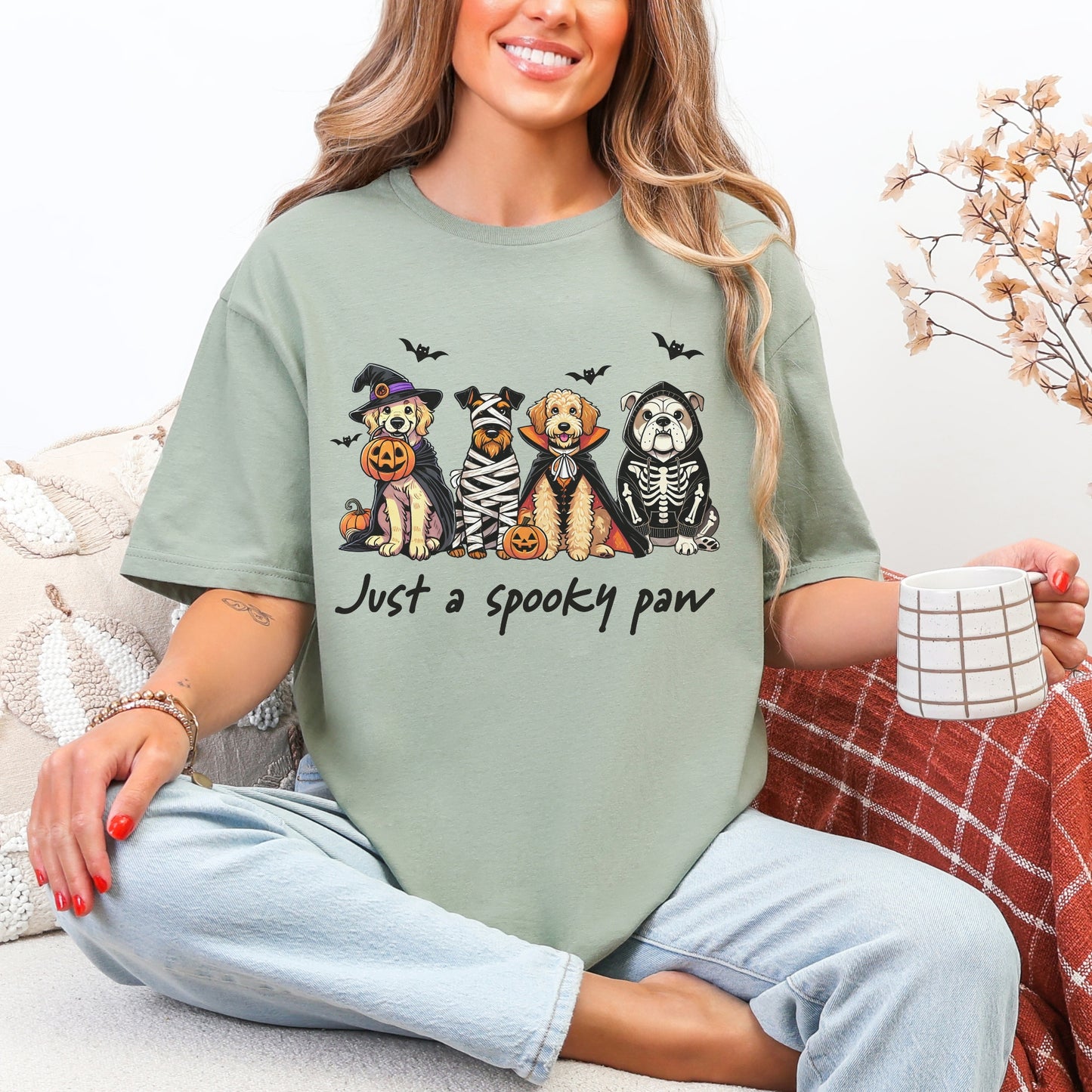 Just a Spooky Paw Gildan Softstyle Tee – Halloween Dog Lover Shirt