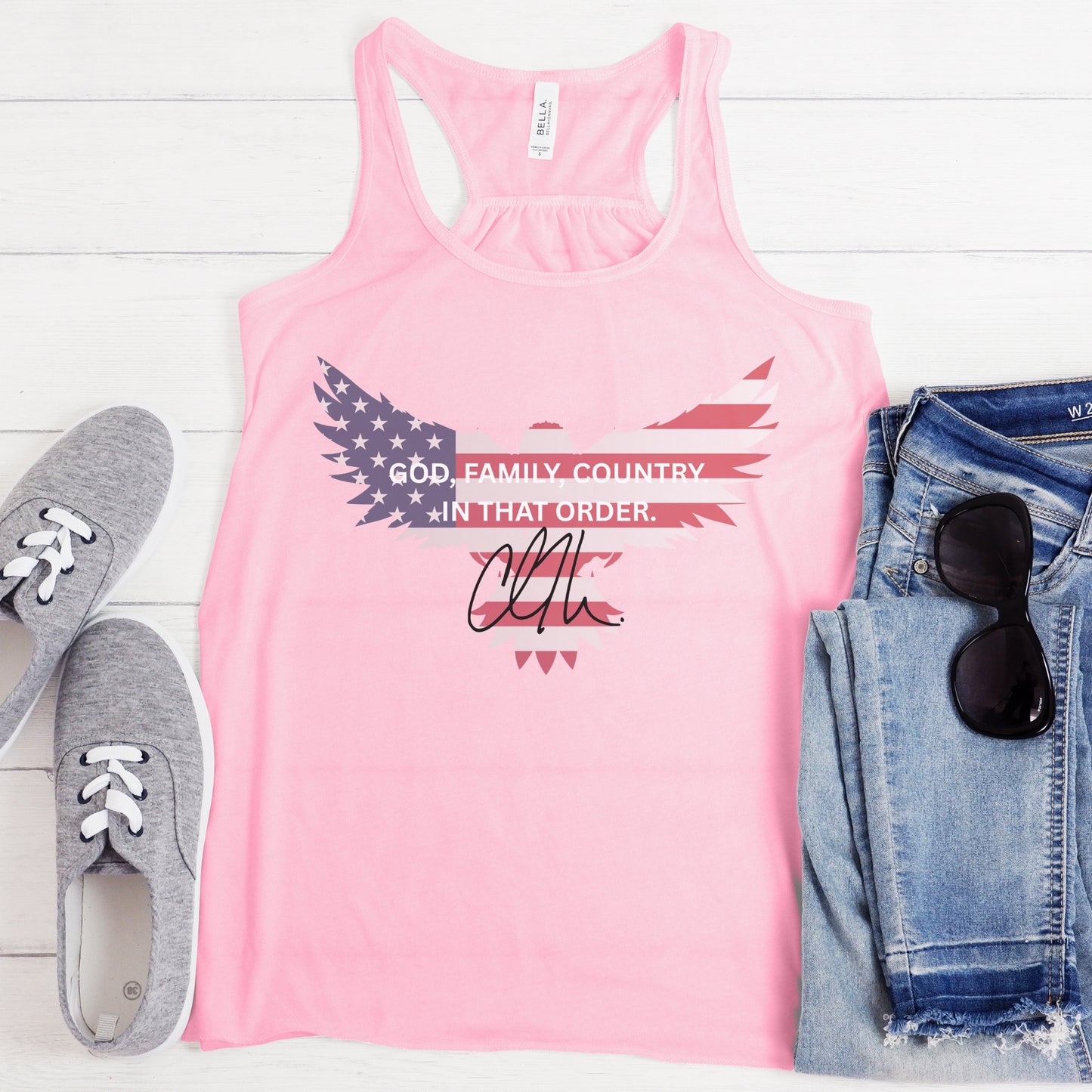 God, Family, Country Tank – Stand Strong: Charlie Kirk Collection