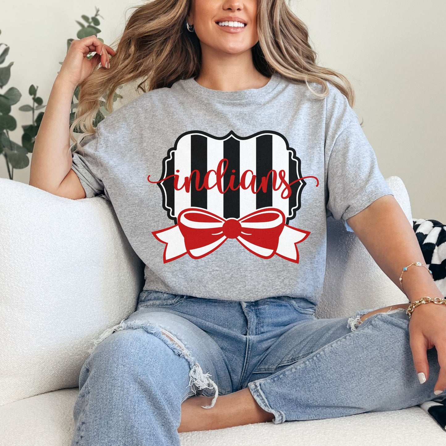 Du Quoin Indians Tee | Du Quoin Team Spirit Shirt with Stripes & Bow