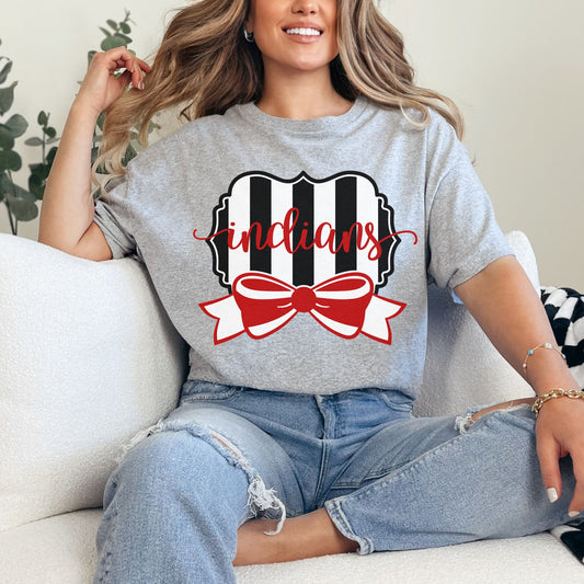 Du Quoin Indians Tee | Du Quoin Team Spirit Shirt with Stripes & Bow