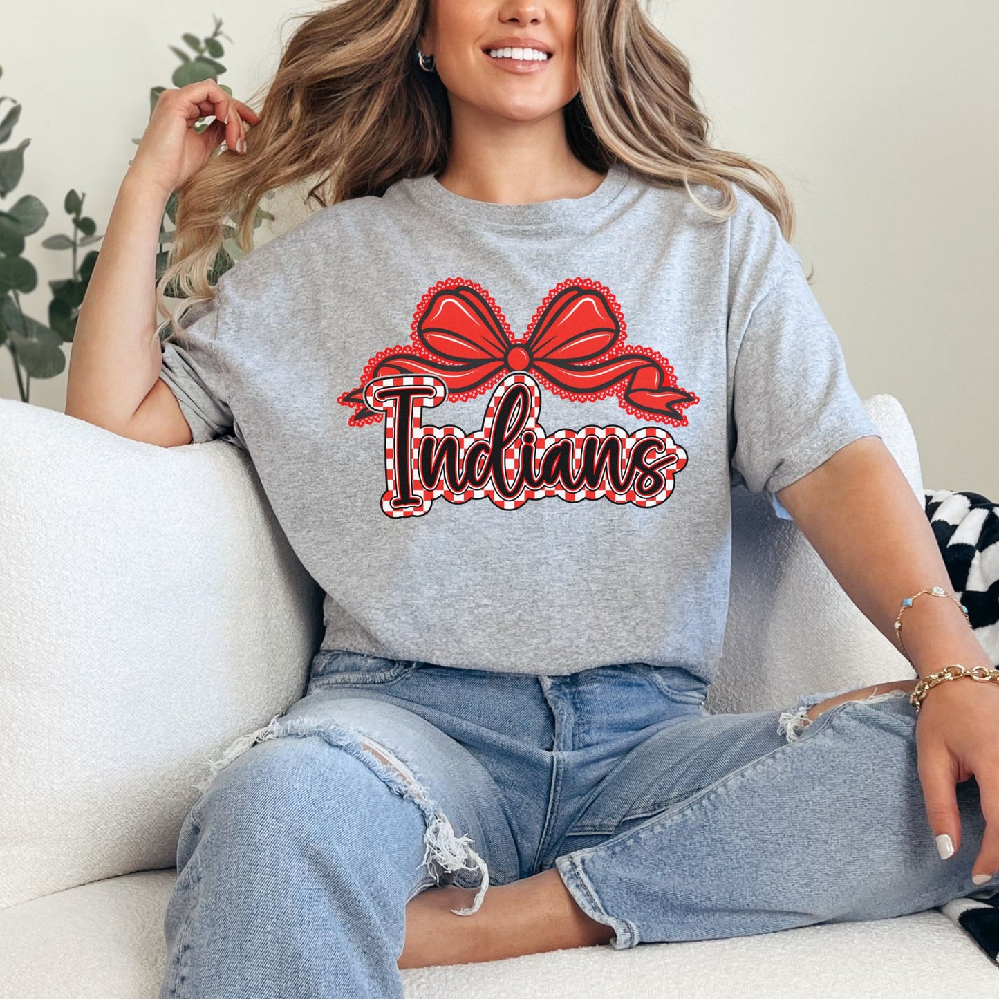 Du Quoin Indians Tee | Indians Gingham Bow Tee