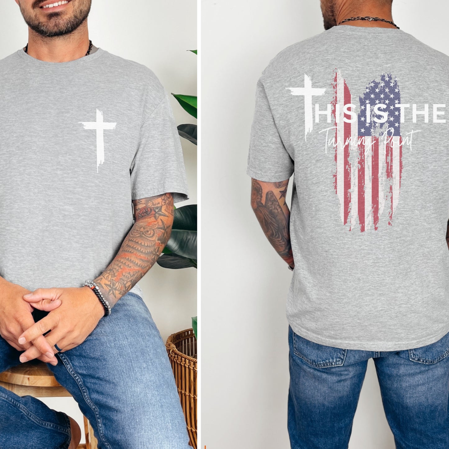 “Turning Point” Cross & American Flag T-Shirt | Patriot Collection