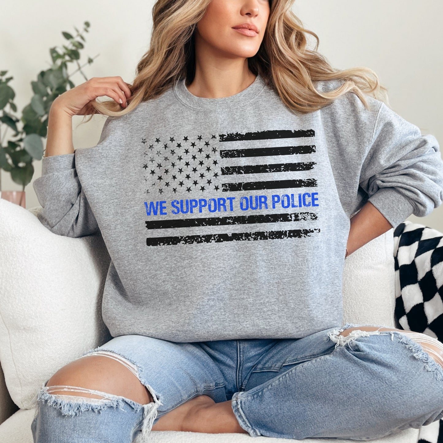 “We Support Our Police” Thin Blue Line Crewneck | Patriot Collection