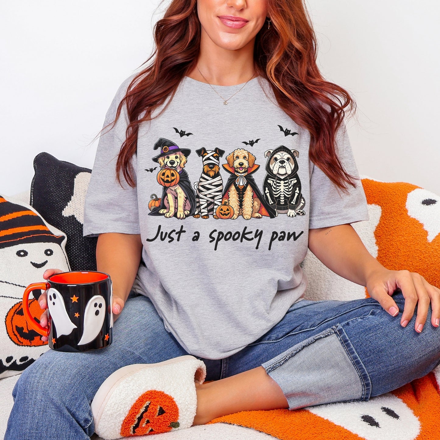 Just a Spooky Paw Gildan Softstyle Tee – Halloween Dog Lover Shirt