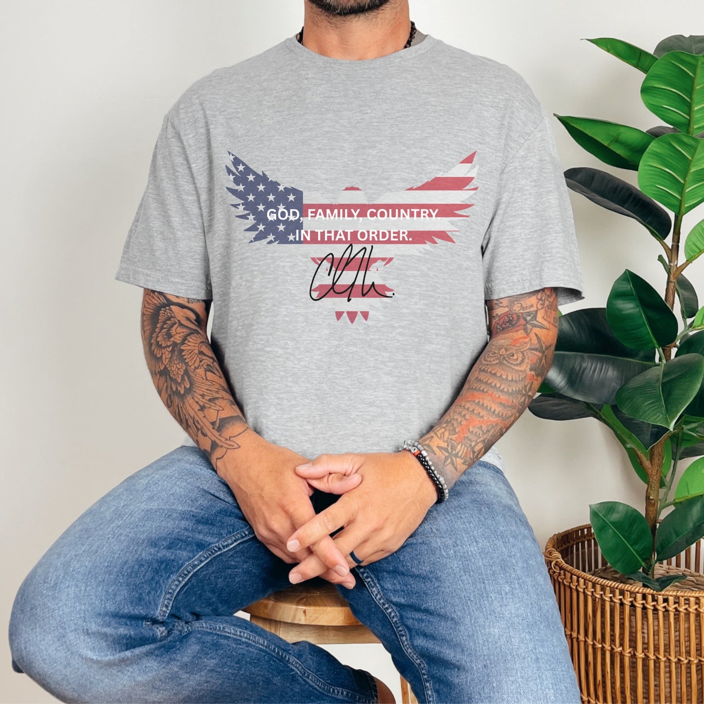 God, Family, Country Tee – Stand Strong: Charlie Kirk Collection