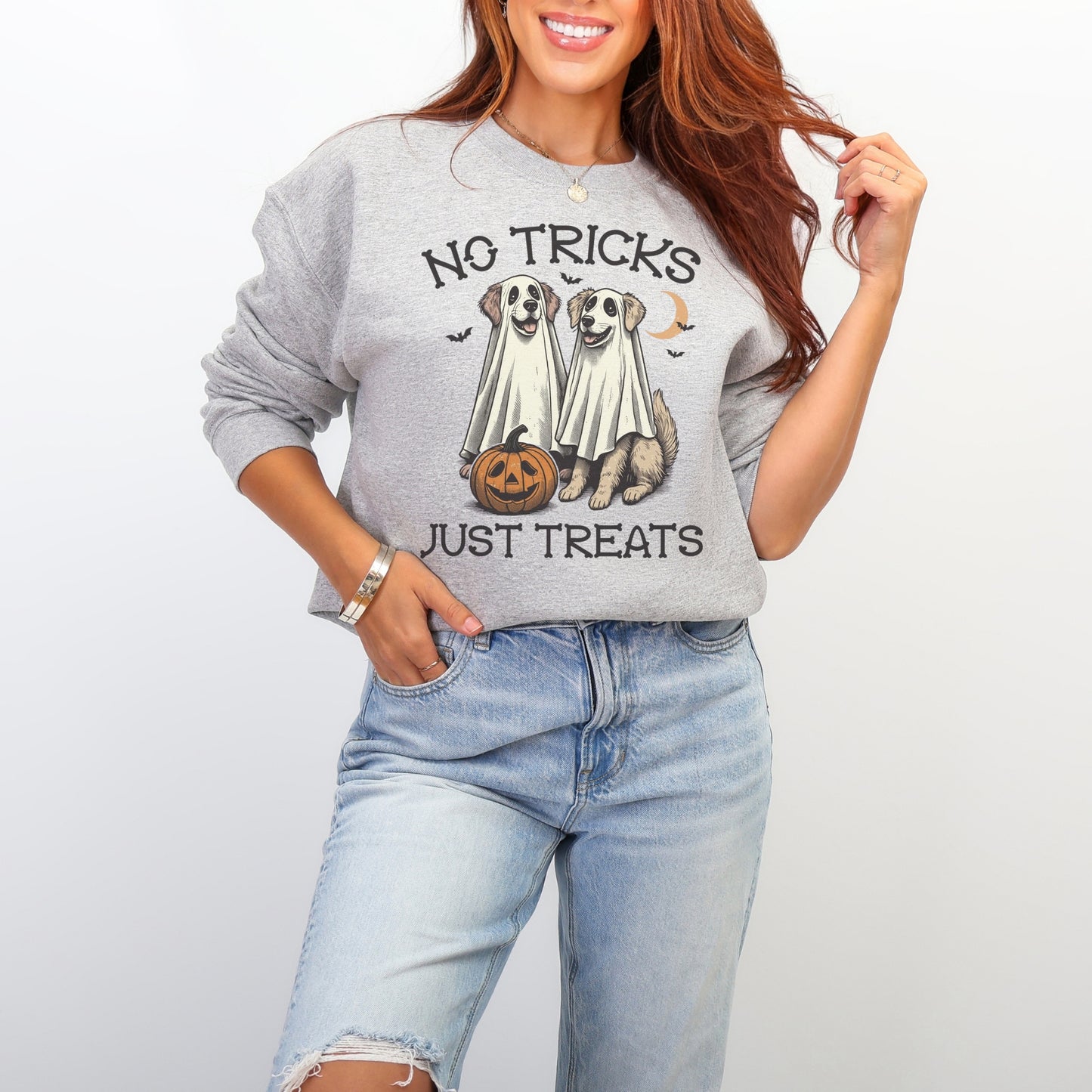 No Tricks Just Treats Dog Halloween Sweatshirt – Unisex Cozy Fall Pullover