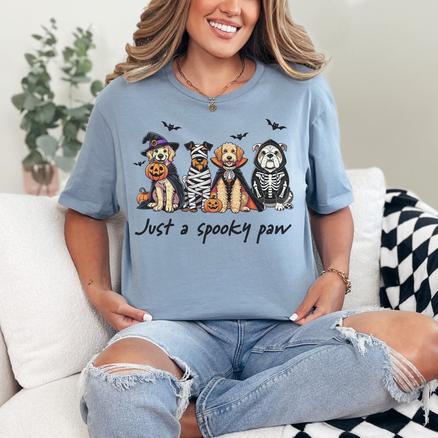 Just a Spooky Paw Gildan Softstyle Tee – Halloween Dog Lover Shirt