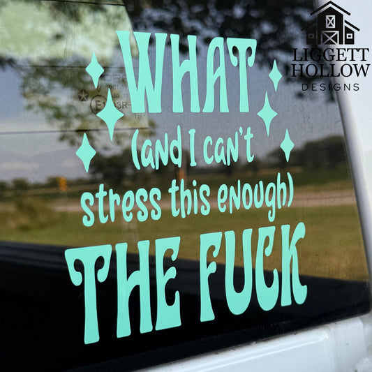 Sassy Car Window Sticker | What (And I Can't Stress This Enough) The Fuck" | Laptop Decal | Gift for Friends